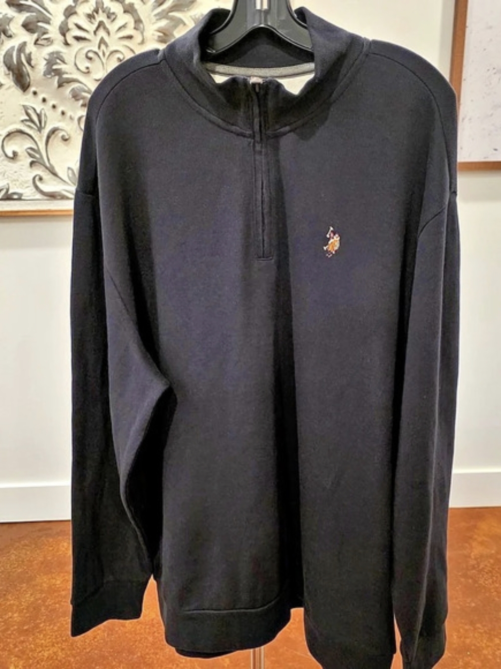 NWT U.S. Polo Assn. Men's Quarter Zip Pullover Sweatshirt Black 3XL - Picture 2 of 7